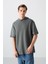 Haki Pamuklu Kalın Yüzeyi Dokulu Oversize Fit Basic Erkek T-Shirt - 88335 4