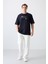Lacivert Pamuklu Kalın Yumuşak Dokulu Oversize Fit Baskılı Erkek T-Shirt - 88326 2