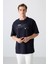 Lacivert Pamuklu Kalın Yumuşak Dokulu Oversize Fit Baskılı Erkek T-Shirt - 88326 4