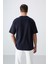 Lacivert Pamuklu Kalın Yumuşak Dokulu Oversize Fit Baskılı Erkek T-Shirt - 88324 5
