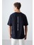 Lacivert Pamuklu Kalın Yumuşak Dokulu Oversize Fit Baskılı Erkek T-Shirt - 88321 5