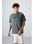 Haki Pamuklu Kalın Yumuşak Dokulu Oversize Fit Baskılı Erkek T-Shirt - 88329 1