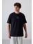 Lacivert Pamuklu Kalın Yumuşak Dokulu Oversize Fit Baskılı Erkek T-Shirt - 88325 5