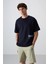 Lacivert Pamuklu Kalın Yumuşak Dokulu Oversize Fit Baskılı Erkek T-Shirt - 88322 1