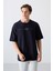 Lacivert Pamuklu Kalın Yumuşak Dokulu Oversize Fit Baskılı Erkek T-Shirt - 88323 1