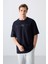 Lacivert Pamuklu Kalın Yumuşak Dokulu Oversize Fit Baskılı Erkek T-Shirt - 88323 4