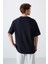 Lacivert Pamuklu Kalın Yumuşak Dokulu Oversize Fit Baskılı Erkek T-Shirt - 88323 5