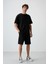 Siyah Pamuklu Kalın Yumuşak Dokulu Oversize Fit Basic Erkek Şort Takım - 85249 1