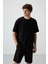 Siyah Pamuklu Kalın Yumuşak Dokulu Oversize Fit Basic Erkek Şort Takım - 85249 3