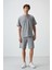 Gri Melanj Pamuklu Kalın Yumuşak Dokulu Oversize Fit Basic Erkek Şort Takım - 85249 5