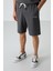 Haki Pamuklu Kalın Yumuşak Dokulu Oversize Fit Nakışlı Erkek Şort Takım - 85250 2