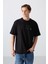 Siyah Pamuklu Kalın Yumuşak Dokulu Oversize Fit Baskılı Erkek T-Shirt - 88331 1