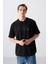 Siyah Pamuklu Kalın Yumuşak Dokulu Oversize Fit Baskılı Erkek T-Shirt - 88331 4