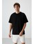 Siyah Pamuklu Kalın Yüzeyi Dokulu Oversize Fit Basic Erkek T-Shirt - 88337 1