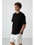 Siyah Pamuklu Kalın Yüzeyi Dokulu Oversize Fit Basic Erkek T-Shirt - 88337 4