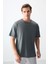 Haki %100 Pamuk Kalın Yumuşak Dokulu Oversize Fit Basic Erkek T-Shirt - 88353 1
