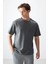 Haki Pamuklu Kalın Yumuşak Dokulu Oversize Fit Basic Erkek T-Shirt - 88378 4