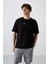 Siyah Pamuklu Kalın Yumuşak Dokulu Oversize Fit Baskılı Erkek T-Shirt - 88326 1