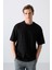 Siyah Pamuklu Kalın Yüzeyi Dokulu Oversize Fit Basic Erkek T-Shirt - 88340 1