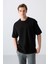 Siyah Pamuklu Kalın Yüzeyi Dokulu Oversize Fit Basic Erkek T-Shirt - 88340 4