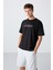 Siyah Pamuklu Kalın Yumuşak Dokulu Oversize Fit Baskılı Erkek T-Shirt - 88334 4