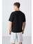 Siyah Pamuklu Kalın Yumuşak Dokulu Oversize Fit Baskılı Erkek T-Shirt - 88334 5