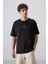 Siyah Pamuklu Kalın Yumuşak Dokulu Oversize Fit Baskılı Erkek T-Shirt - 88325 1