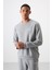 Gri Melanj Pamuklu Kalın Yumuşak Dokulu Comfort Fit Nakışlı Erkek Eşofman Takım - 85254 2