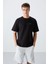 Siyah Pamuklu Kalın Yumuşak Dokulu Oversize Fit Baskılı Erkek T-Shirt - 88330 1