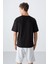 Siyah Pamuklu Kalın Yumuşak Dokulu Oversize Fit Baskılı Erkek T-Shirt - 88330 5