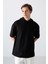 Siyah Pamuklu Kalın Yüzeyi Dokulu Oversize Fit Basic Erkek T-Shirt - 88335 1