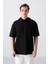 Siyah Pamuklu Kalın Yüzeyi Dokulu Oversize Fit Basic Erkek T-Shirt - 88335 4