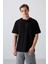 Siyah Pamuklu Kalın Yumuşak Dokulu Oversize Fit Baskılı Erkek T-Shirt - 88333 1