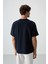 Lacivert Pamuklu Kalın Yüzeyi Dokulu Oversize Fit Baskılı Erkek T-Shirt - 88367 5