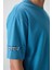 Petrol Mavi Pamuklu Kalın Yüzeyi Dokulu Oversize Fit Baskılı Erkek T-Shirt - 88369 3