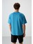 Petrol Mavi Pamuklu Kalın Yüzeyi Dokulu Oversize Fit Baskılı Erkek T-Shirt - 88369 5