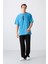 Petrol Mavi Pamuklu Kalın Yumuşak Dokulu Oversize Fit Baskılı Erkek T-Shirt - 88332 2