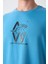 Petrol Mavi Pamuklu Kalın Yumuşak Dokulu Oversize Fit Baskılı Erkek T-Shirt - 88332 3