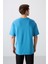 Petrol Mavi Pamuklu Kalın Yumuşak Dokulu Oversize Fit Baskılı Erkek T-Shirt - 88332 5
