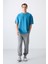 Petrol Mavi Pamuklu Kalın Yüzeyi Dokulu Oversize Fit Basic Erkek T-Shirt - 88339 3