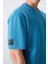 Petrol Mavi Pamuklu Kalın Yüzeyi Dokulu Oversize Fit Basic Erkek T-Shirt - 88339 4
