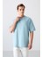 Açık Mavi Pamuklu Kalın Yumuşak Dokulu Oversize Fit Baskılı Erkek T-Shirt - 88320 1