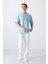 Açık Mavi Pamuklu Kalın Yumuşak Dokulu Oversize Fit Baskılı Erkek T-Shirt - 88320 2