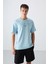 Açık Mavi Pamuklu Kalın Yumuşak Dokulu Oversize Fit Baskılı Erkek T-Shirt - 88328 1
