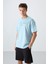 Açık Mavi Pamuklu Kalın Yumuşak Dokulu Oversize Fit Baskılı Erkek T-Shirt - 88328 4