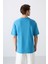 Petrol Mavi Pamuklu Kalın Yumuşak Dokulu Oversize Fit Baskılı Erkek T-Shirt - 88331 5