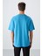 Petrol Mavi Pamuklu Kalın Yumuşak Dokulu Oversize Fit Baskılı Erkek T-Shirt - 88325 5