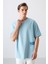 Açık Mavi Pamuklu Kalın Yumuşak Dokulu Oversize Fit Baskılı Erkek T-Shirt - 88322 2