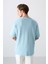 Açık Mavi Pamuklu Kalın Yumuşak Dokulu Oversize Fit Baskılı Erkek T-Shirt - 88322 5