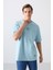 Açık Mavi Pamuklu Kalın Yumuşak Dokulu Oversize Fit Baskılı Erkek T-Shirt - 88323 1